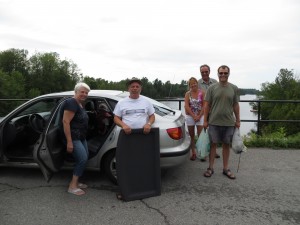 Pierre Roy and Guylaine Berube (right side with Geoff) helped to load Americo and Cindy's (on right) car with our gear.