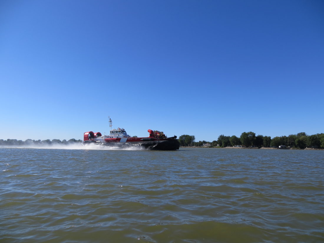 This hovercraft blasted past us just before Trois-Rivieres.    It was another exciting moment for Jude.